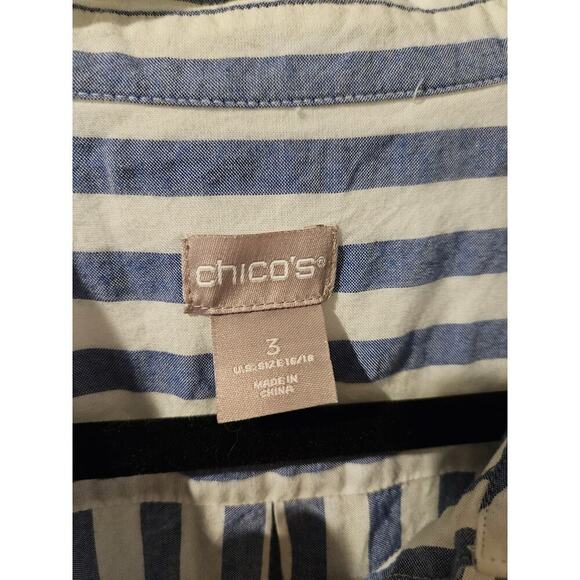 Chico's Splice Striped Tunic Blue Lyocell Tencel Breton Size 3 XL 16-18 - Picture 6 of 7